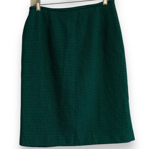 Vintage Jones New York Green Black Houndstooth Wool Knee Length Skirt size small - Picture 1 of 16